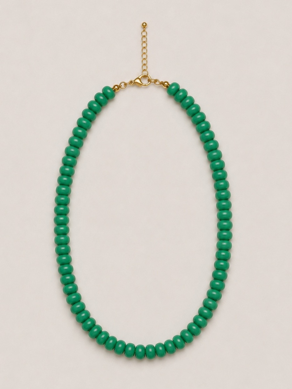 New! Green Beaded Necklace with Gold Accents